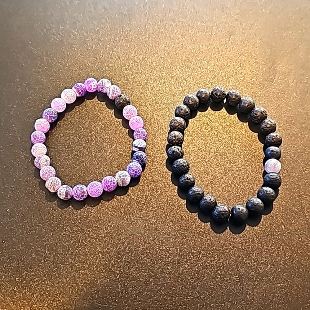 Natural Lava Stone Tiger Eye Beaded Yoga Bracelets, Elasticated - Picture 3 of 3